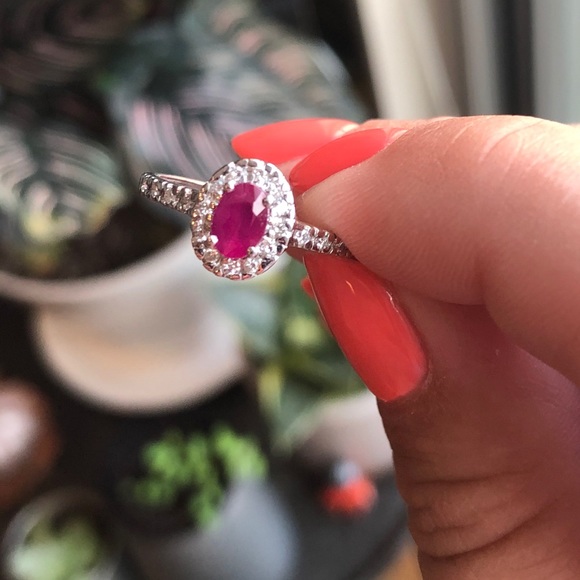 Diamond, pink sapphire, and white gold ring - Picture 7 of 9